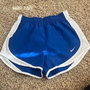 Blue and white running shorts